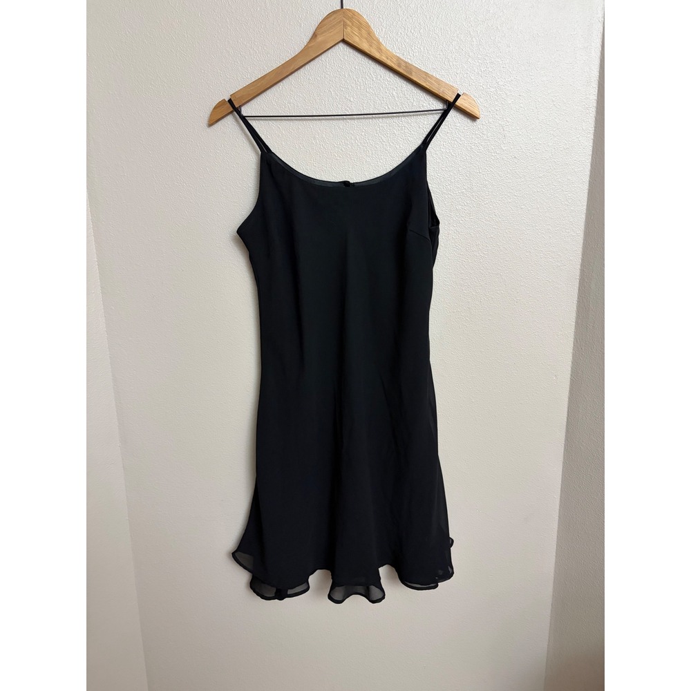 Gabrielle Slip Dress 10 Vintage Black Mini Chiffon Ruffle Hem Goth 90s